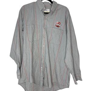Coca Cola Uniform Shirt Striped Long Sleeve Button Down Gray Red 17 - 17.5 Inch